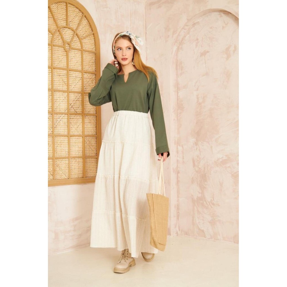 Pasaklı Giyim Pasaklı Giyim Kadın Duble Kol / Yakası Yırtmaçlı Salaş Sweatshirt Haki - Premium Kadın Giyim