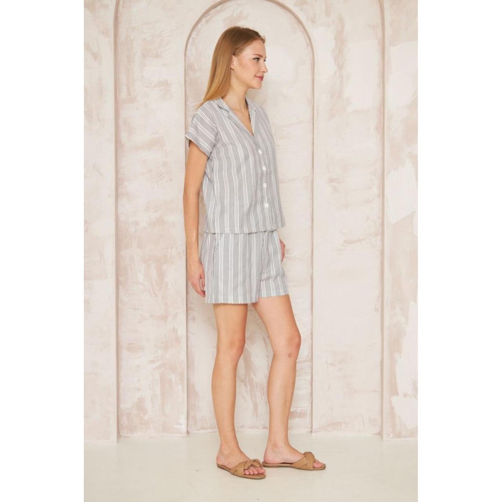 Pasaklı Giyim Pasaklı Giyim Kadın Gömlek-Şort Alt Üst Takım Siyah - Premium Kadın Giyim