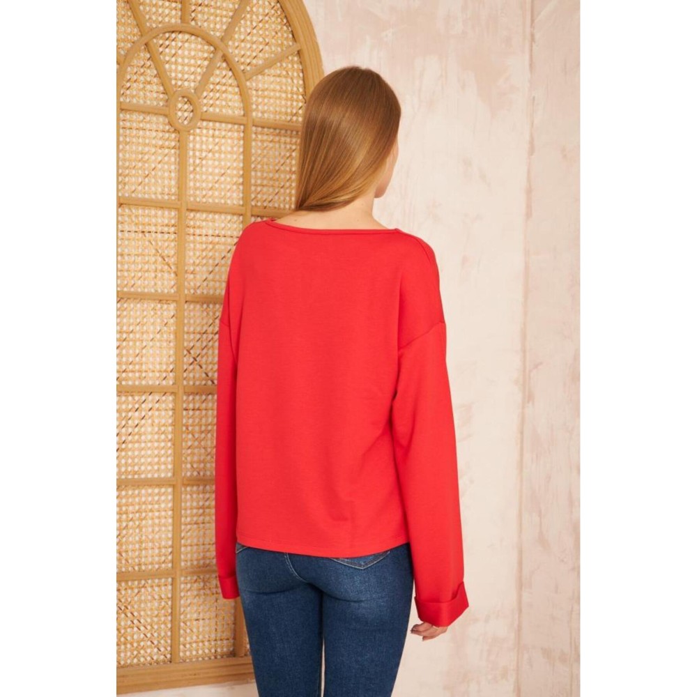 Pasaklı Giyim Pasaklı Giyim Kadın Duble Kol / Yakası Yırtmaçlı Salaş Sweatshirt Kırmızı - Premium Kadın Giyim