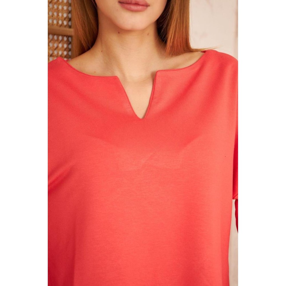 Pasaklı Giyim Pasaklı Giyim Kadın Duble Kol / Yakası Yırtmaçlı Salaş Sweatshirt Mercan - Premium Kadın Giyim