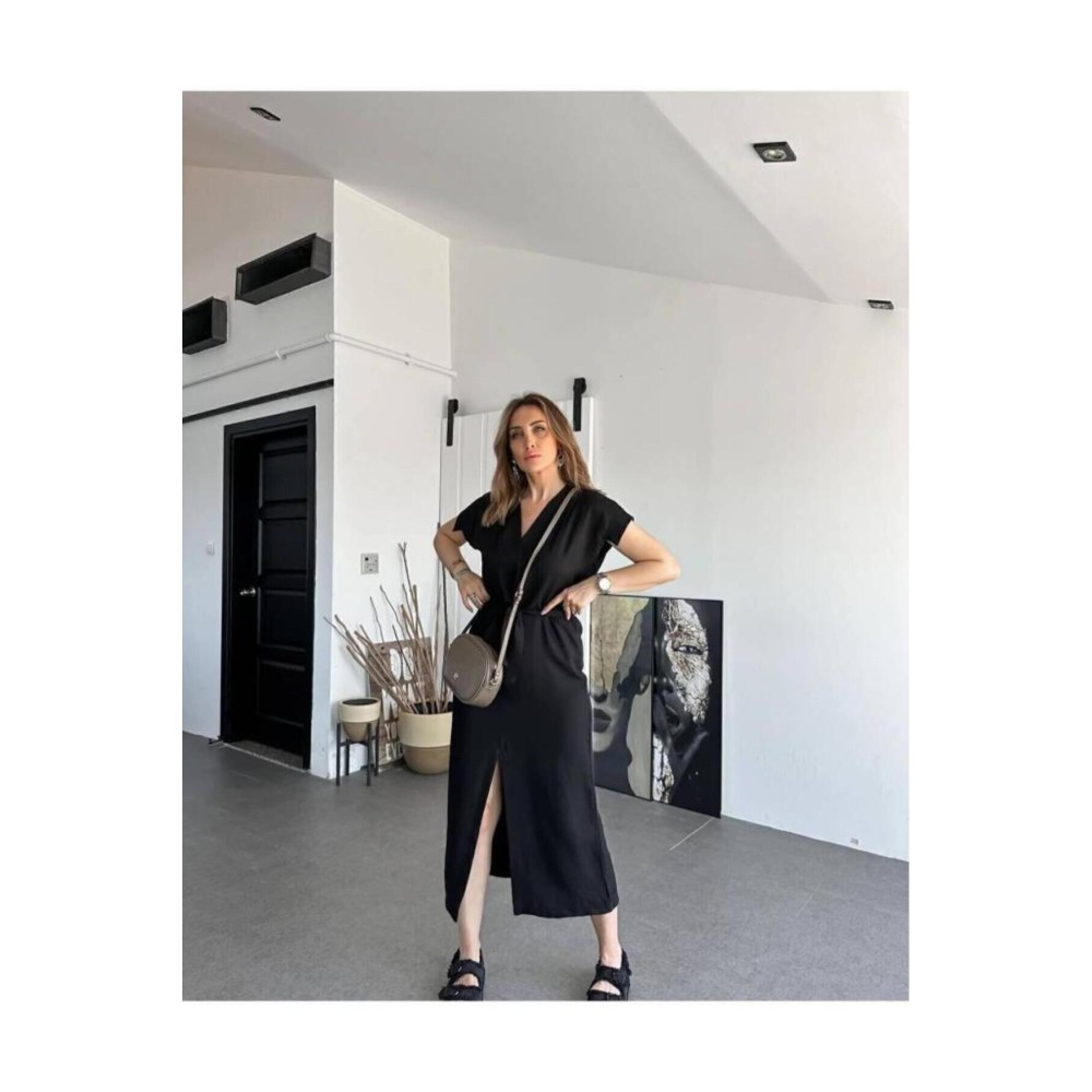 Pasaklı Giyim Pasaklı Giyim Kadın Yırtmaçlı Elbise Siyah - Premium Kadın Giyim