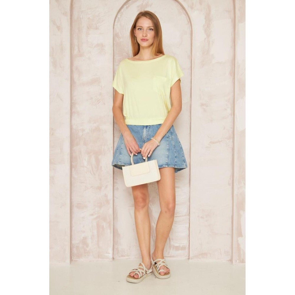 Pasaklı Giyim Pasaklı Giyim Kadın Eteği Lastikli Crop Sarı - Premium Kadın Giyim