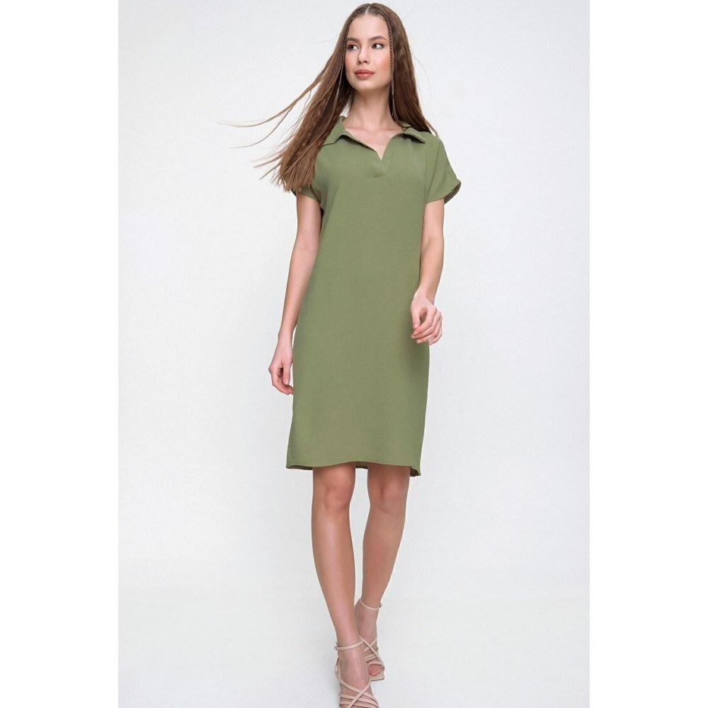 Pasaklı Giyim Pasaklı Giyim Kadın Polo Yaka Elbise Haki - Premium Kadın Giyim