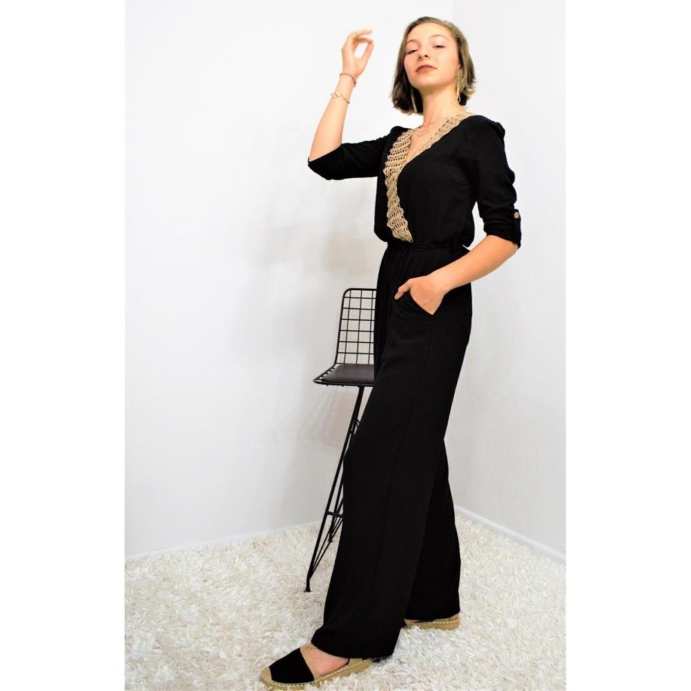 Pasaklı Giyim Pasaklı Giyim Kadın Hasır Detaylı Tulum Siyah - Premium Kadın Giyim