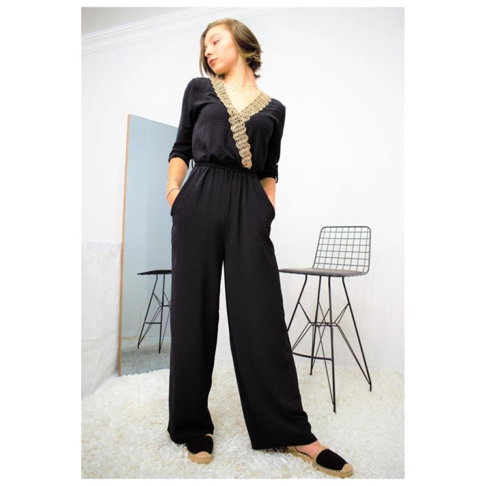 Pasaklı Giyim Pasaklı Giyim Kadın Hasır Detaylı Tulum Siyah - Premium Kadın Giyim