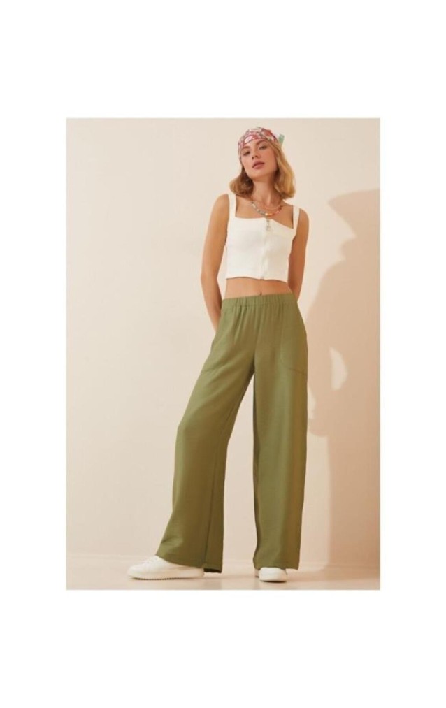 Pasaklı Giyim Kadın Keten Dokulu Pantolon 2933330 Haki