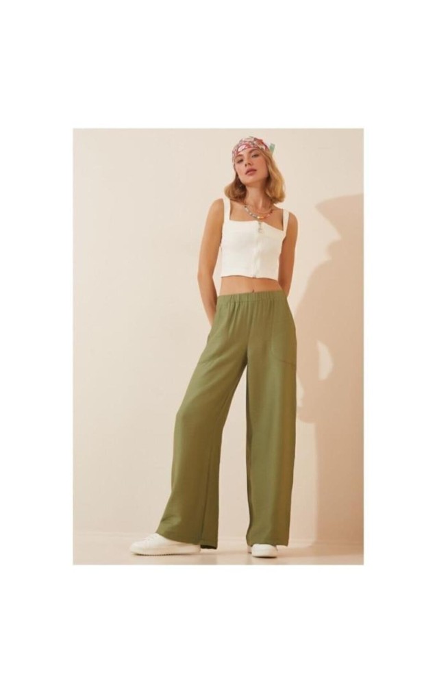Pasaklı Giyim Kadın Keten Dokulu Pantolon 2933330 Haki