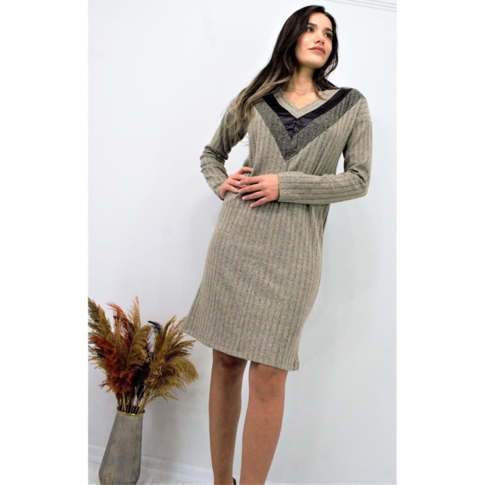 Pasaklı Giyim Pasaklı Giyim Kadın Garnili Yumoş Triko Elbise Bej - Premium Kadın Giyim