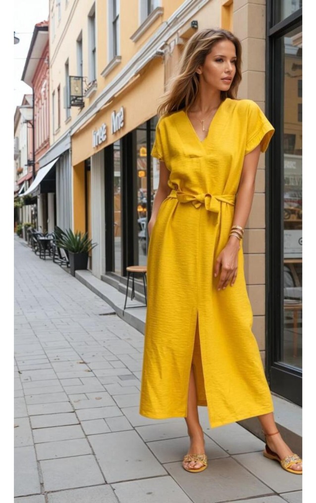 Pasaklı Giyim Kadın Yırtmaçlı Elbise 3221420 Hardal