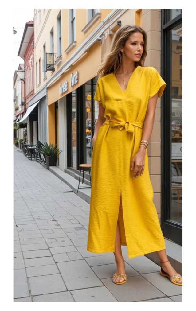 Pasaklı Giyim Kadın Yırtmaçlı Elbise 3221420 Hardal