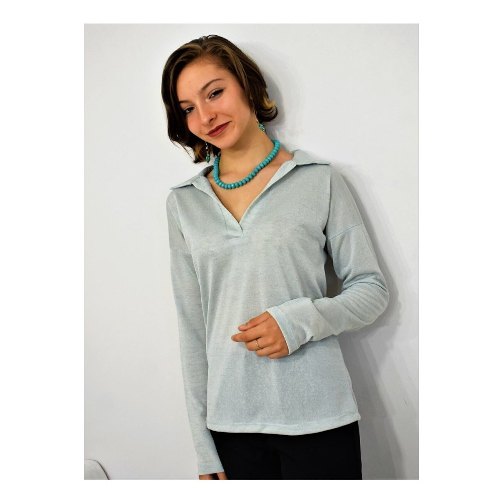 Pasaklı Giyim Pasaklı Giyim Kadın Polo Yaka Keten Bluz Mint - Premium Kadın Giyim