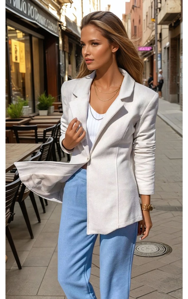 Pasaklı Giyim Kadın Astarlı Kaşe Blazer Ceket 3449451 Beyaz