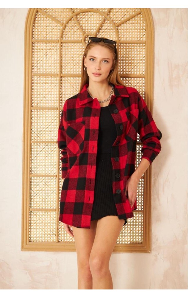 Pasaklı Giyim Kadın Kaşe Ekose Oduncu Gömlek 3539363 Kırmızı