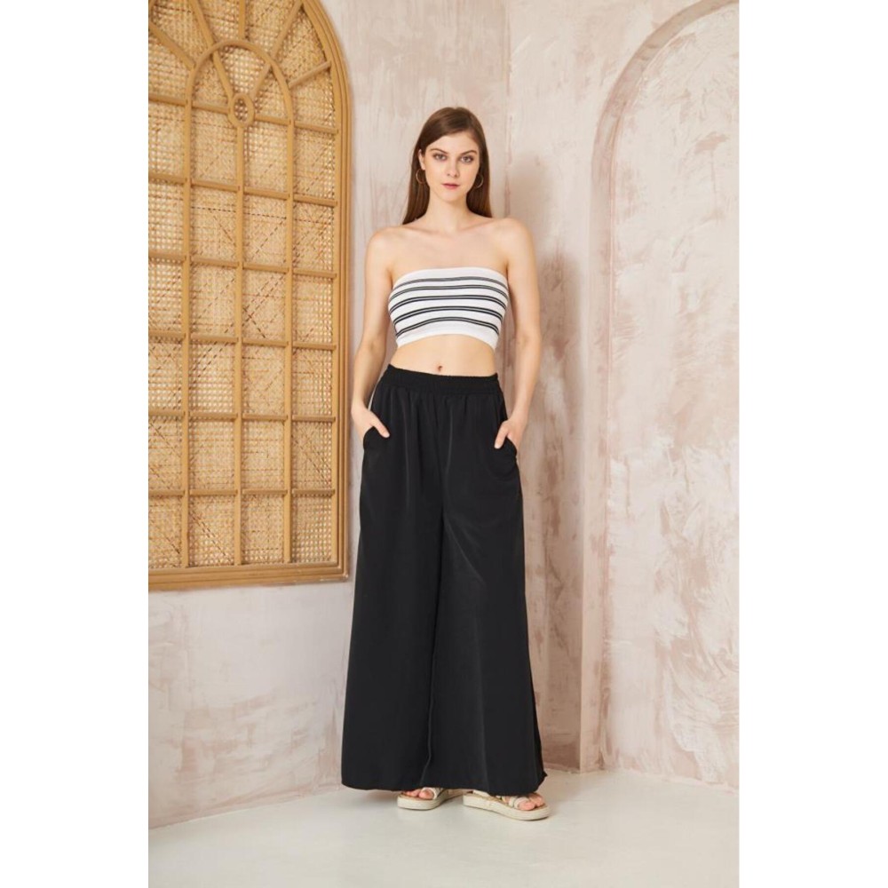 Pasaklı Giyim Pasaklı Giyim Beli Lastikli Tensel Kumaş Pantolon Siyah - Premium Kadın Giyim