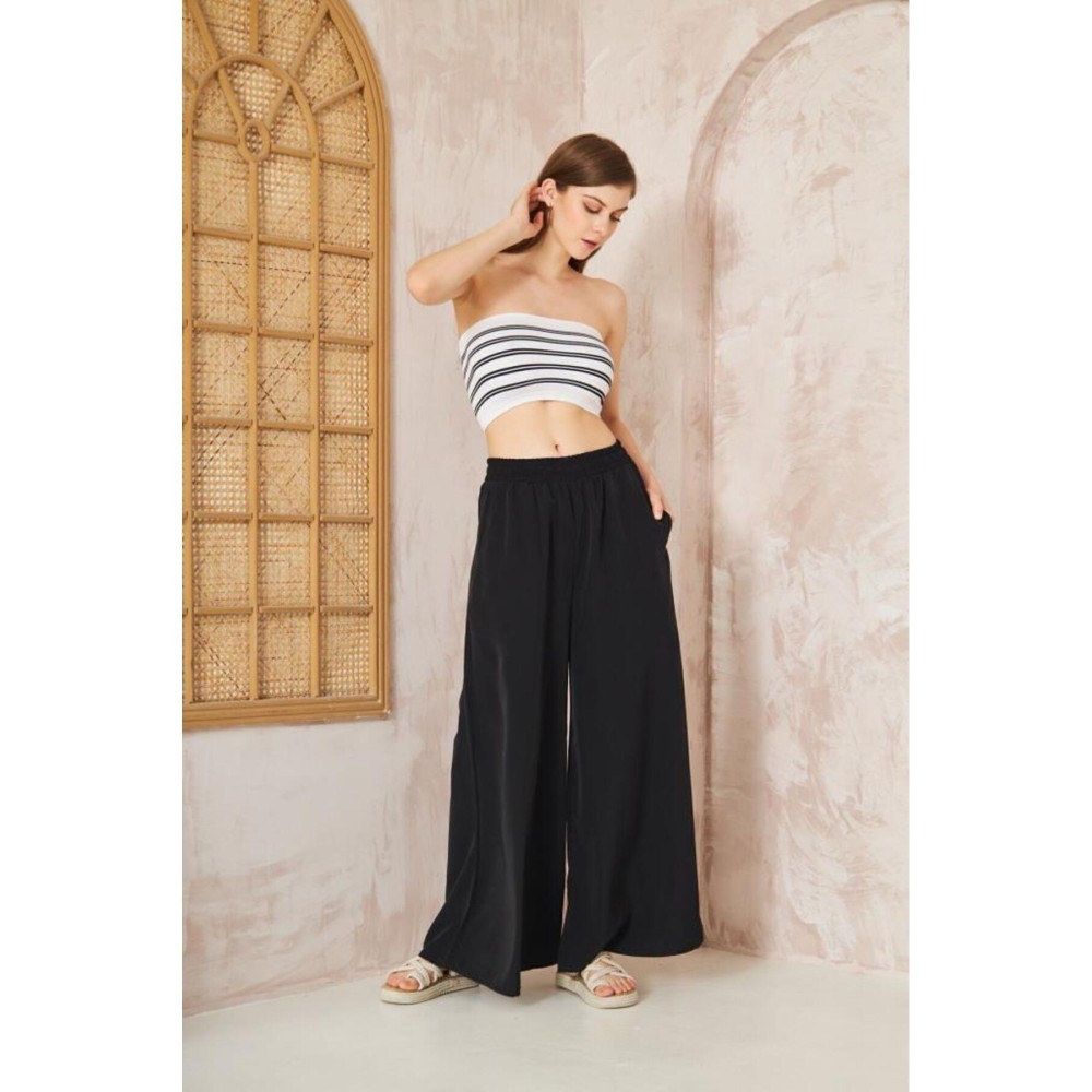 Pasaklı Giyim Pasaklı Giyim Beli Lastikli Tensel Kumaş Pantolon Siyah - Premium Kadın Giyim