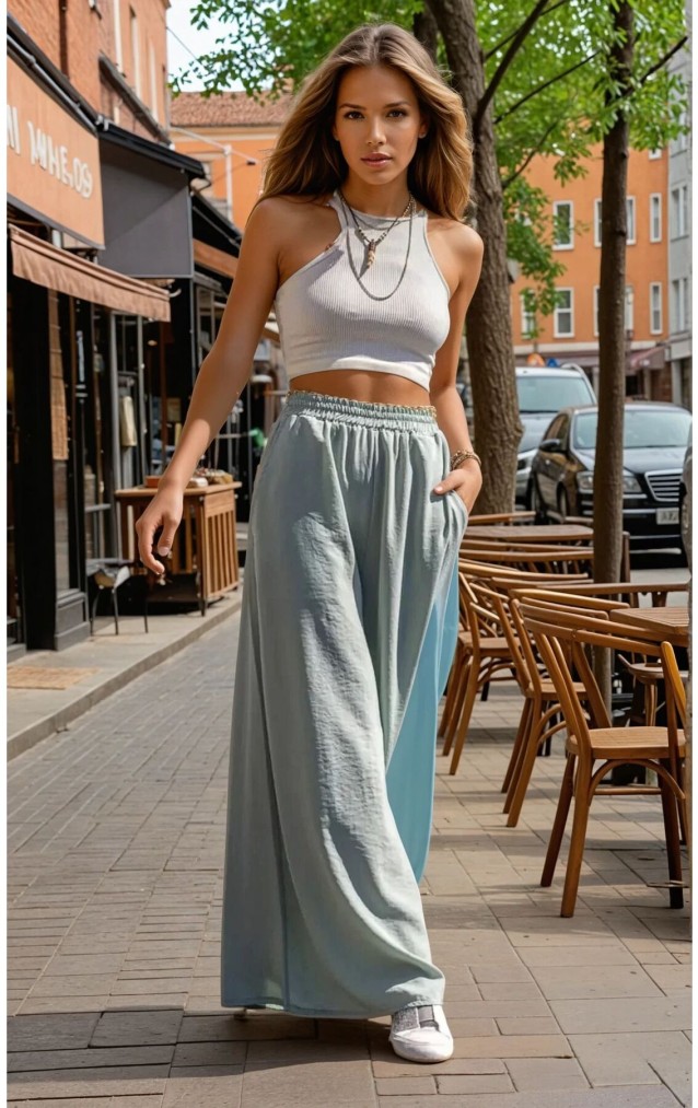 Pasaklı Giyim Beli Lastikli Tensel Kumaş Pantolon 3391341 Mint Yeşil