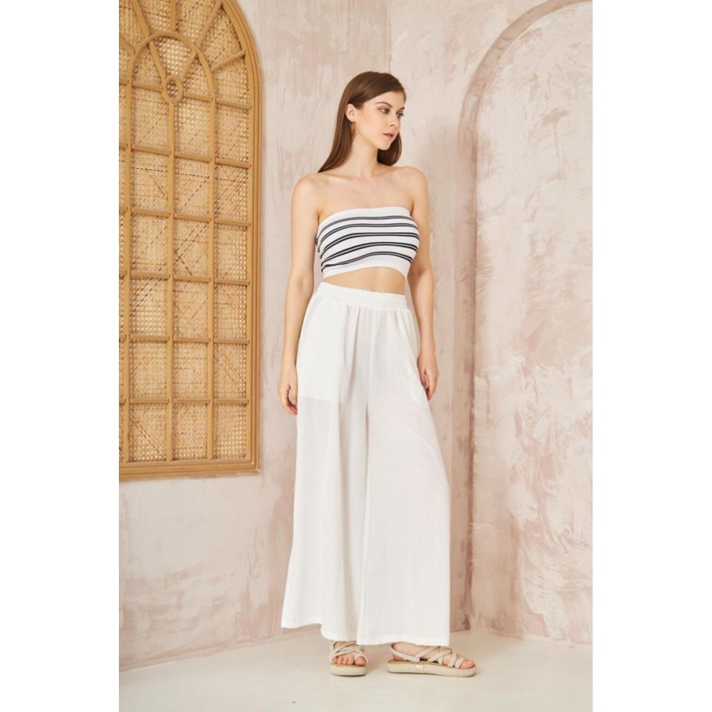 Pasaklı Giyim Pasaklı Giyim Beli Lastikli Tensel Kumaş Pantolon Beyaz - Premium Kadın Giyim