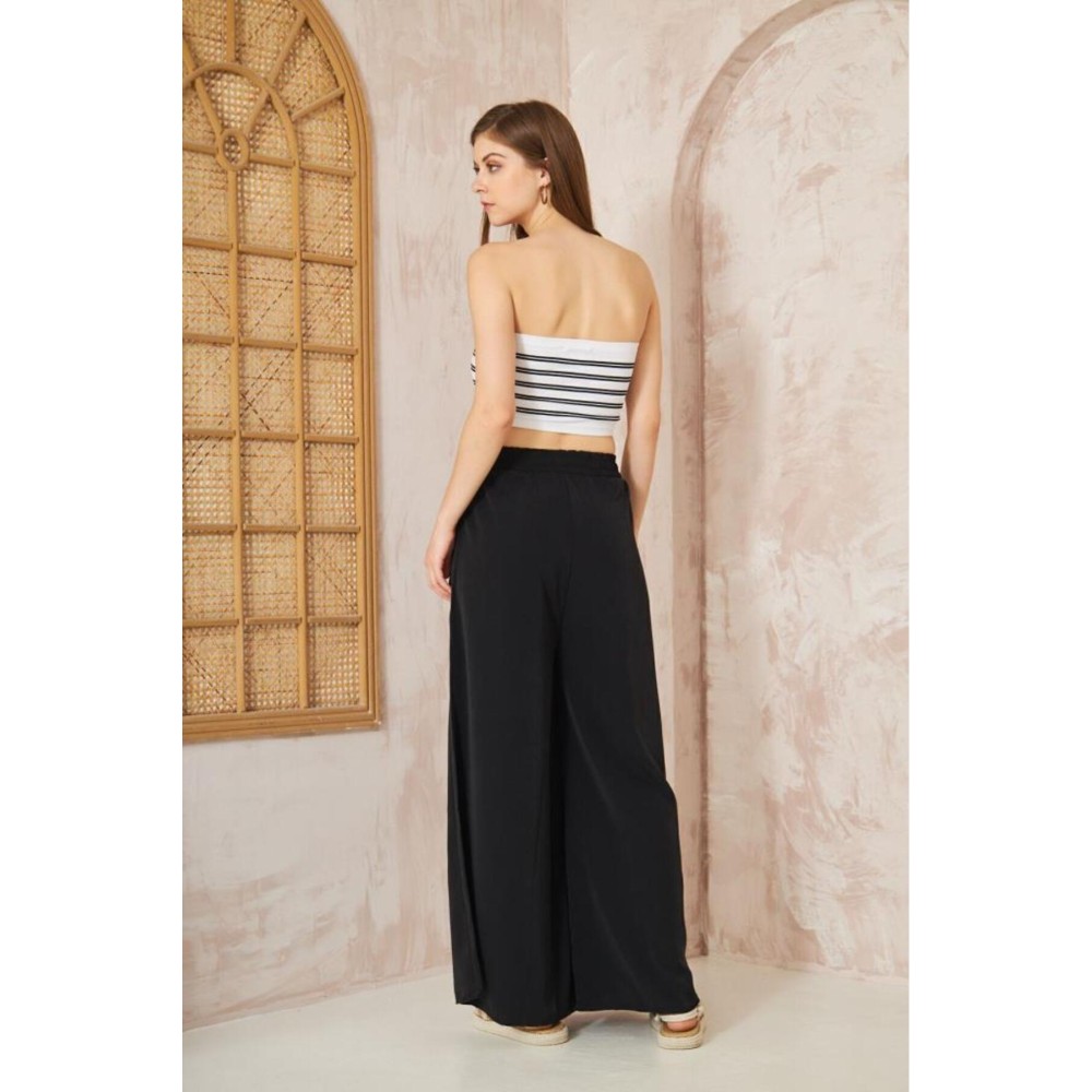 Pasaklı Giyim Pasaklı Giyim Beli Lastikli Tensel Kumaş Pantolon Siyah - Premium Kadın Giyim