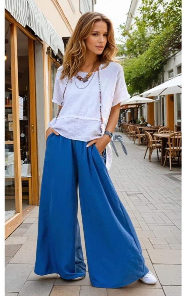 Pasaklı Giyim Beli Lastikli Tensel Kumaş Pantolon 3391341 Mavi