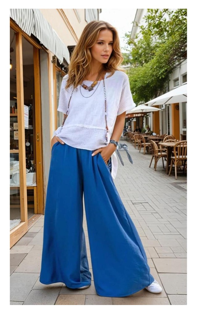 Pasaklı Giyim Beli Lastikli Tensel Kumaş Pantolon 3391341 Mavi