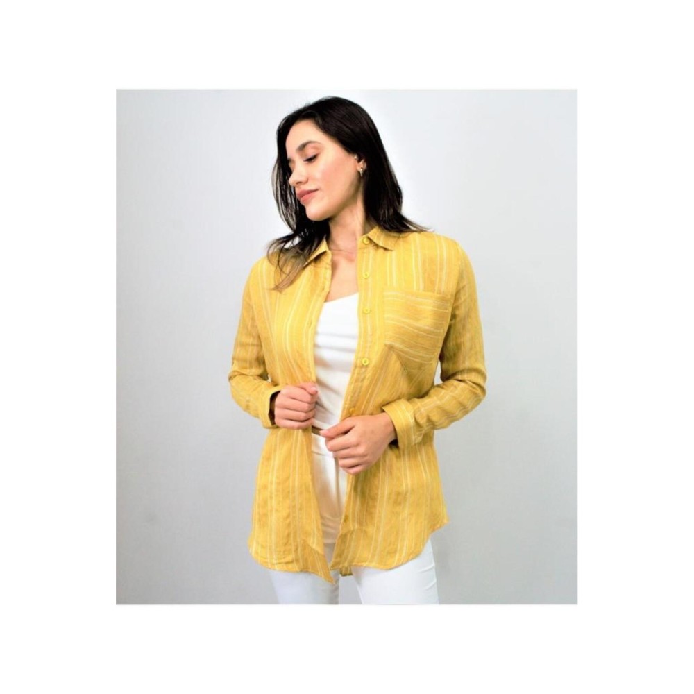 Pasaklı Giyim Pasaklı Giyim Kadın Çizgili Gömlek Sarı - Premium Kadın Giyim