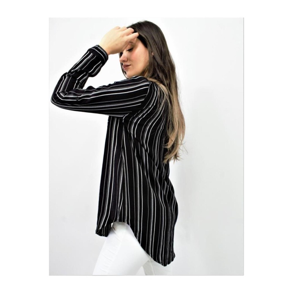 Pasaklı Giyim Pasaklı Giyim Kadın Çizgili Gömlek Siyah - Premium Kadın Giyim