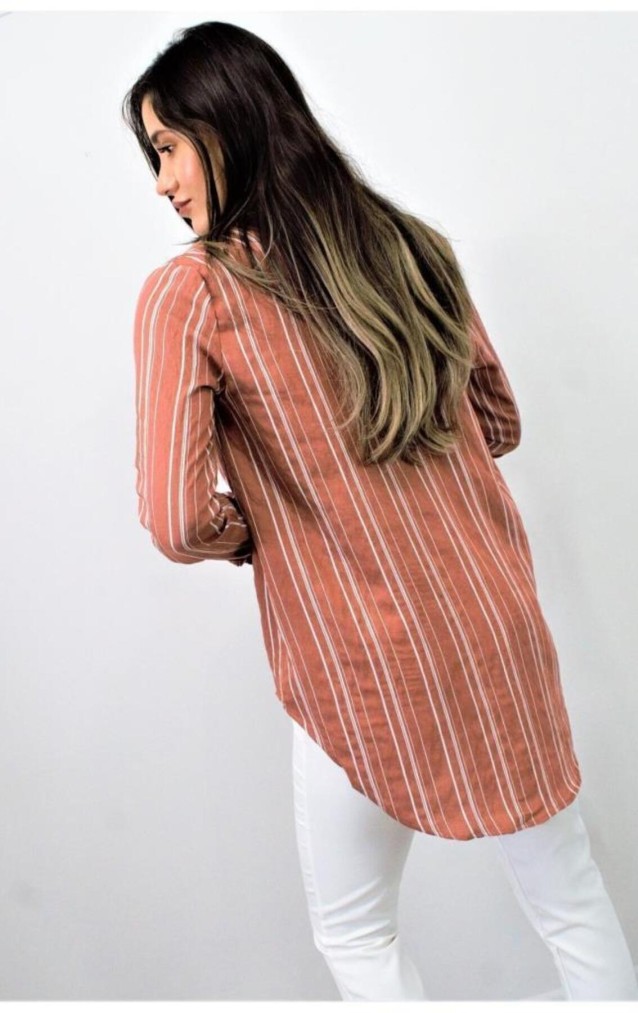 Pasaklı Giyim Kadın Çizgili Gömlek 3266190 Gül Kurusu