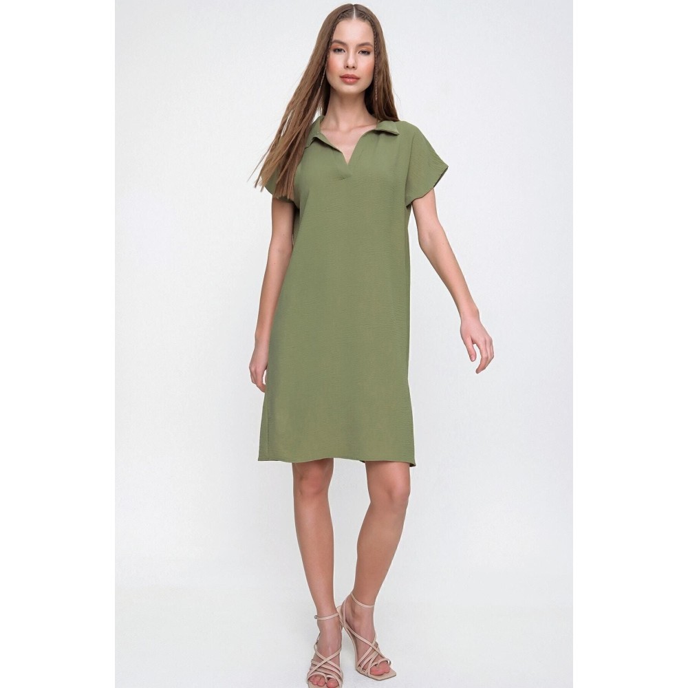 Pasaklı Giyim Pasaklı Giyim Kadın Polo Yaka Elbise Haki - Premium Kadın Giyim