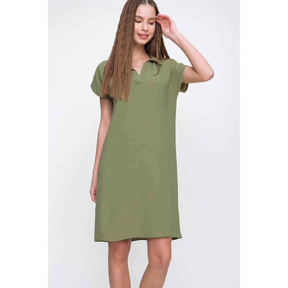 Pasaklı Giyim Pasaklı Giyim Kadın Polo Yaka Elbise Haki - Premium Kadın Giyim