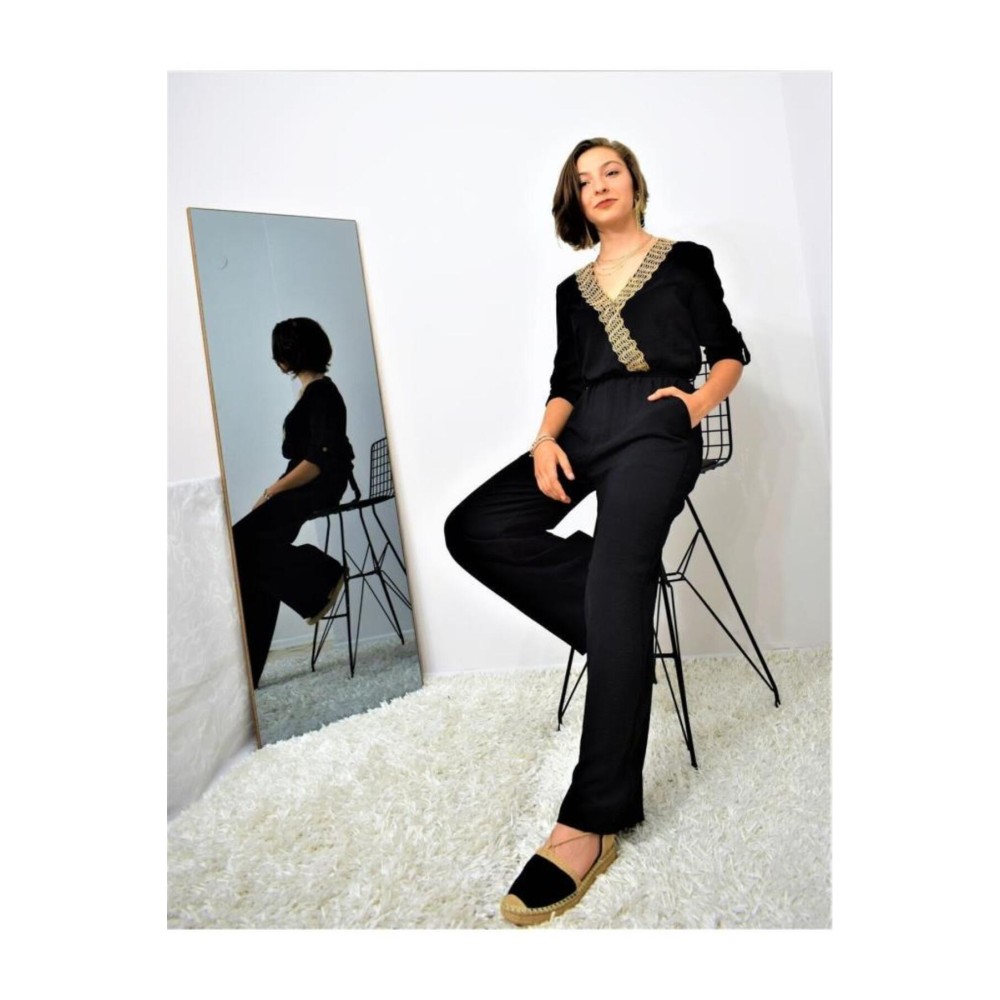 Pasaklı Giyim Pasaklı Giyim Kadın Hasır Detaylı Tulum Siyah - Premium Kadın Giyim