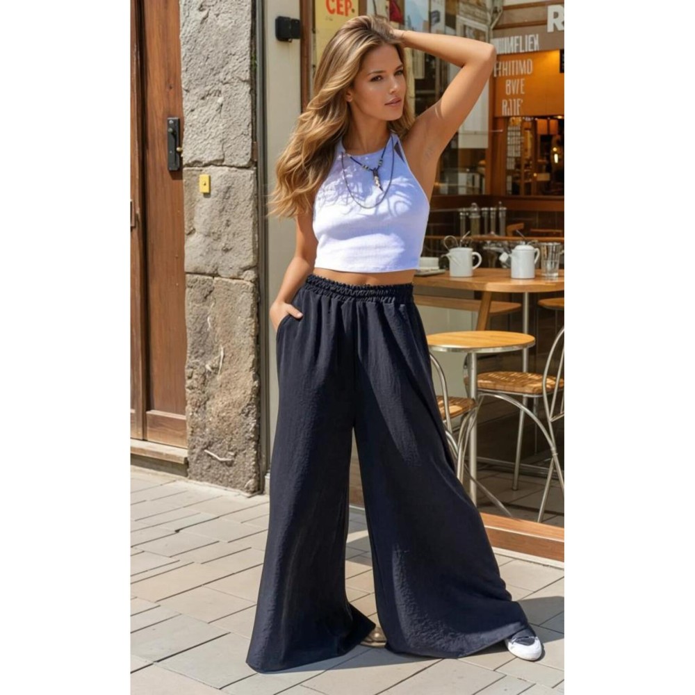 Pasaklı Giyim Pasaklı Giyim Beli Lastikli Tensel Kumaş Pantolon Siyah - Premium Kadın Giyim