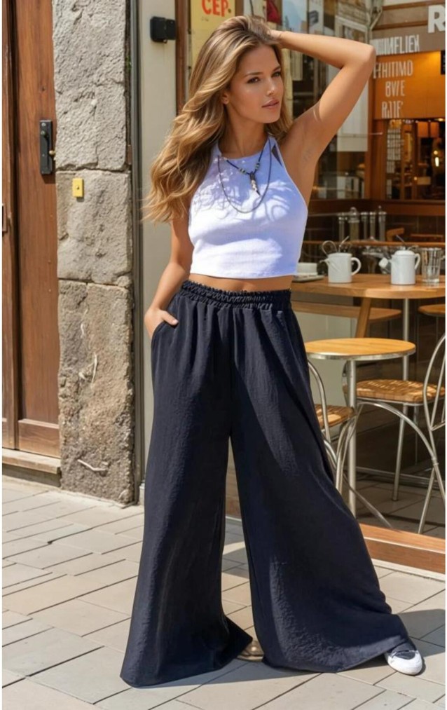 Pasaklı Giyim Beli Lastikli Tensel Kumaş Pantolon 3391341 Siyah