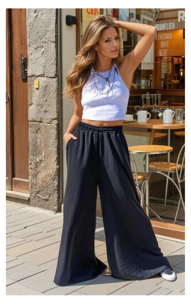 Pasaklı Giyim Beli Lastikli Tensel Kumaş Pantolon 3391341 Siyah