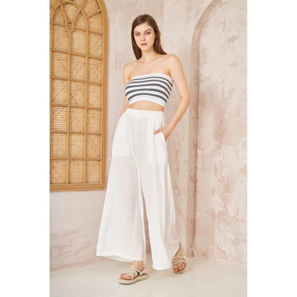 Pasaklı Giyim Pasaklı Giyim Beli Lastikli Tensel Kumaş Pantolon Beyaz - Premium Kadın Giyim