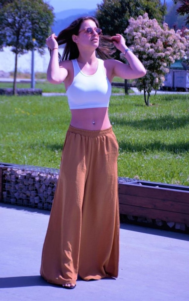 Pasaklı Giyim Beli Lastikli Tensel Kumaş Pantolon 3391341 Taba