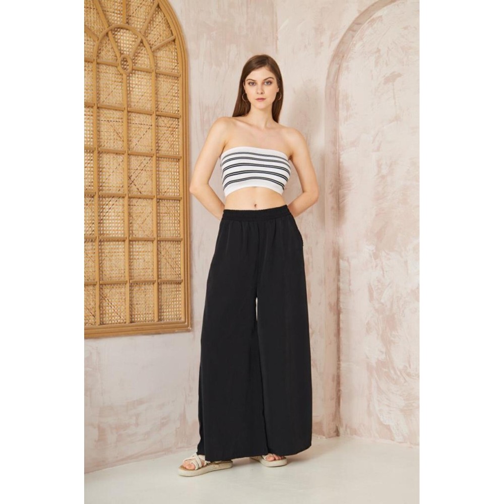 Pasaklı Giyim Pasaklı Giyim Beli Lastikli Tensel Kumaş Pantolon Siyah - Premium Kadın Giyim