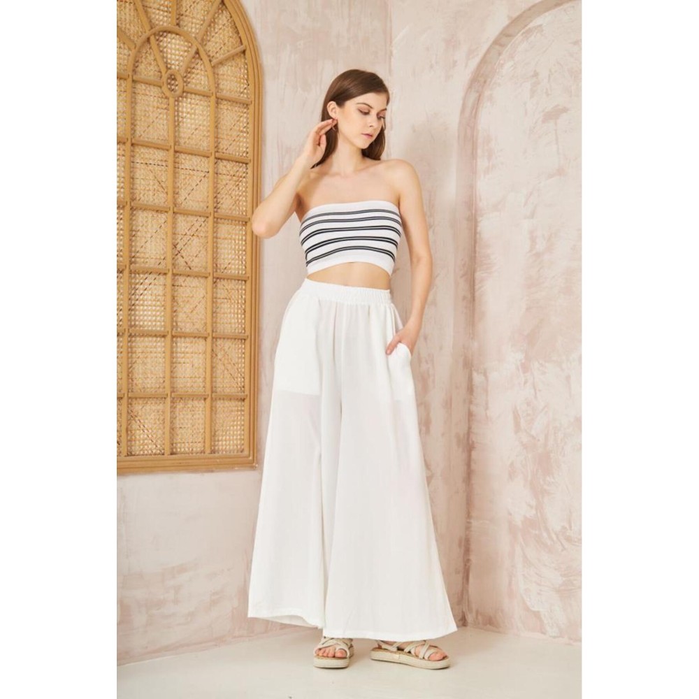 Pasaklı Giyim Pasaklı Giyim Beli Lastikli Tensel Kumaş Pantolon Beyaz - Premium Kadın Giyim