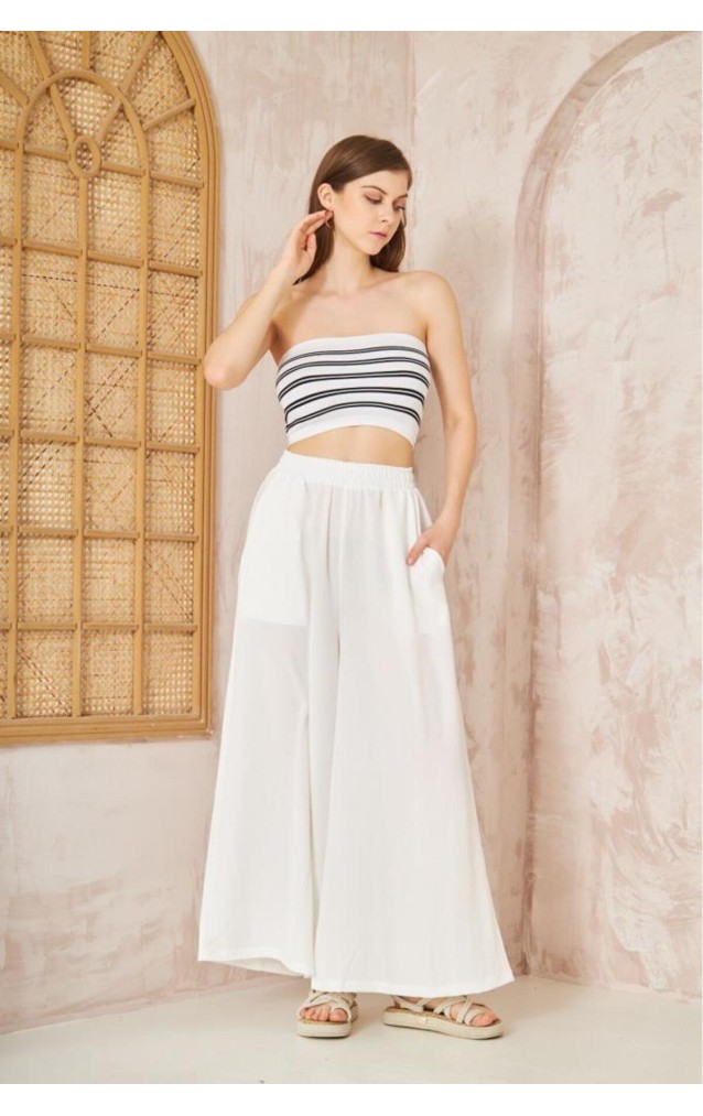 Pasaklı Giyim Beli Lastikli Tensel Kumaş Pantolon 3391341 Beyaz