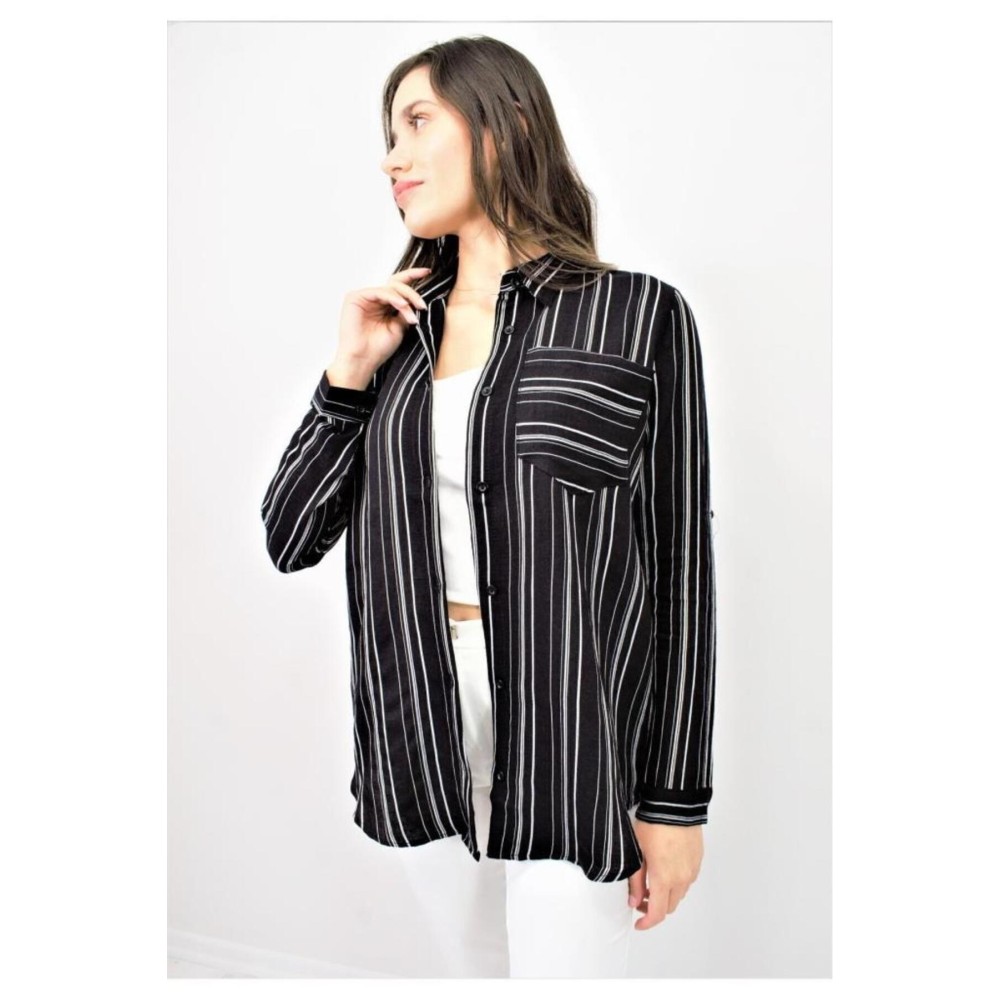 Pasaklı Giyim Pasaklı Giyim Kadın Çizgili Gömlek Siyah - Premium Kadın Giyim