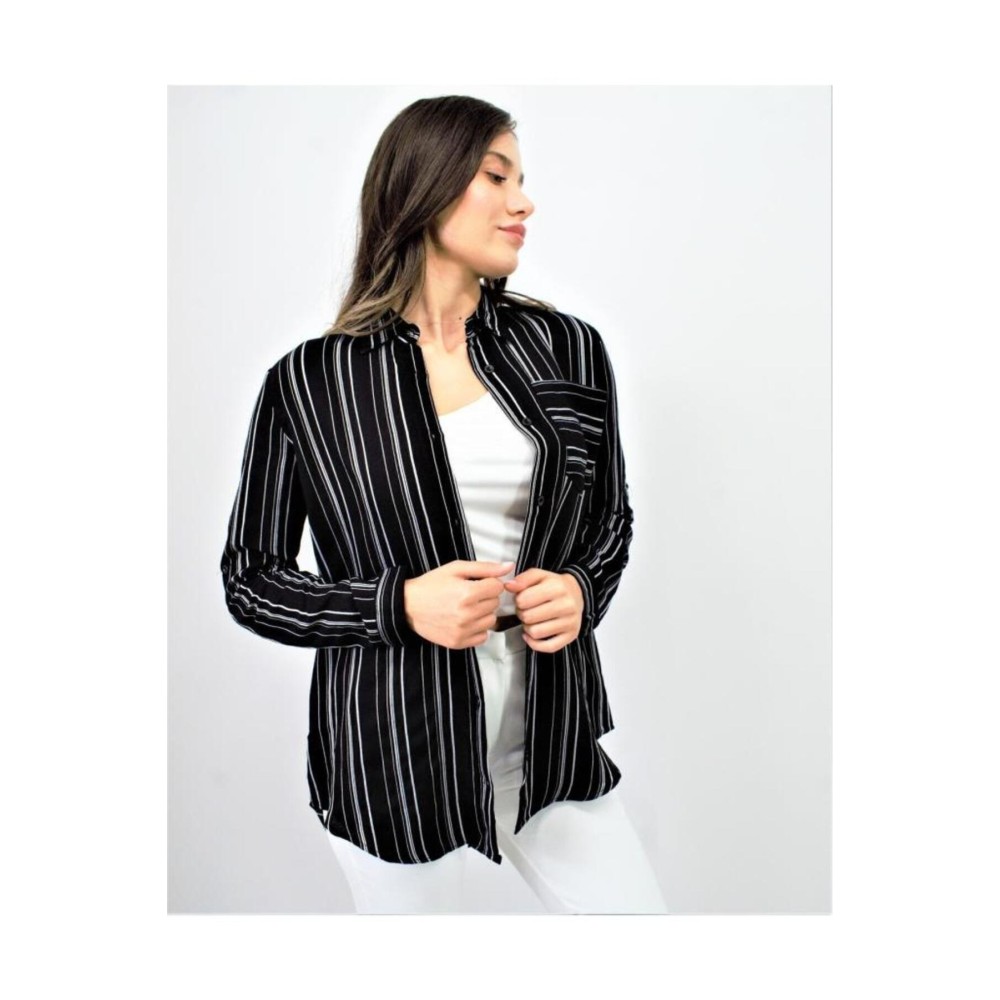 Pasaklı Giyim Pasaklı Giyim Kadın Çizgili Gömlek Siyah - Premium Kadın Giyim