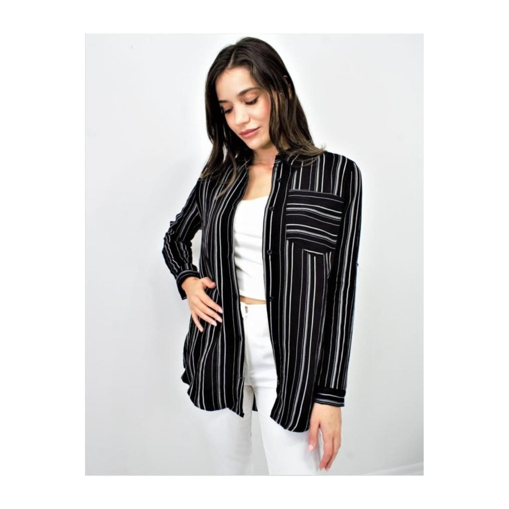 Pasaklı Giyim Pasaklı Giyim Kadın Çizgili Gömlek Siyah - Premium Kadın Giyim