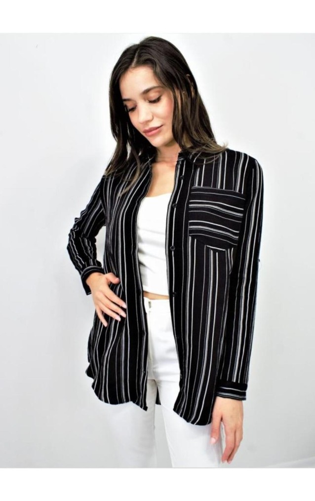Pasaklı Giyim Kadın Çizgili Gömlek 3266190 Siyah