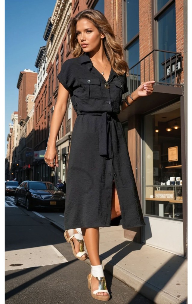 Pasaklı Giyim Kadın Safari Elbise K4045410 Siyah