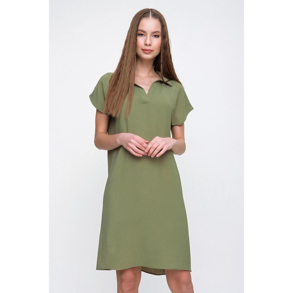 Pasaklı Giyim Pasaklı Giyim Kadın Polo Yaka Elbise Haki - Premium Kadın Giyim