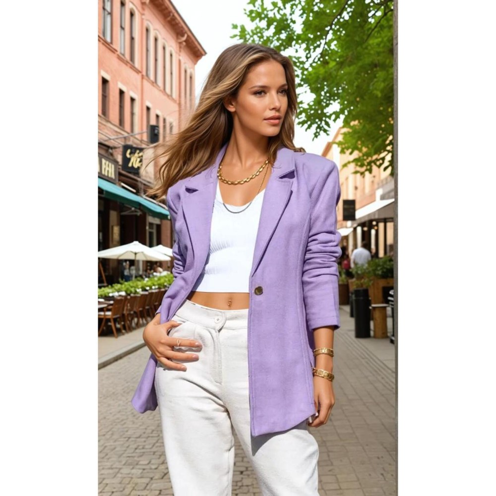 Pasaklı Giyim Pasaklı Giyim Kadın Astarlı Kaşe Blazer Ceket Lila - Premium Kadın Giyim