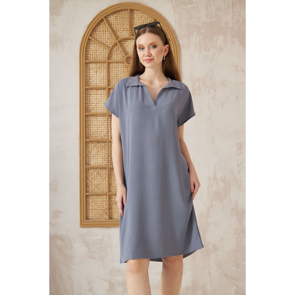 Pasaklı Giyim Pasaklı Giyim Kadın Polo Yaka Elbise Gri - Premium Kadın Giyim