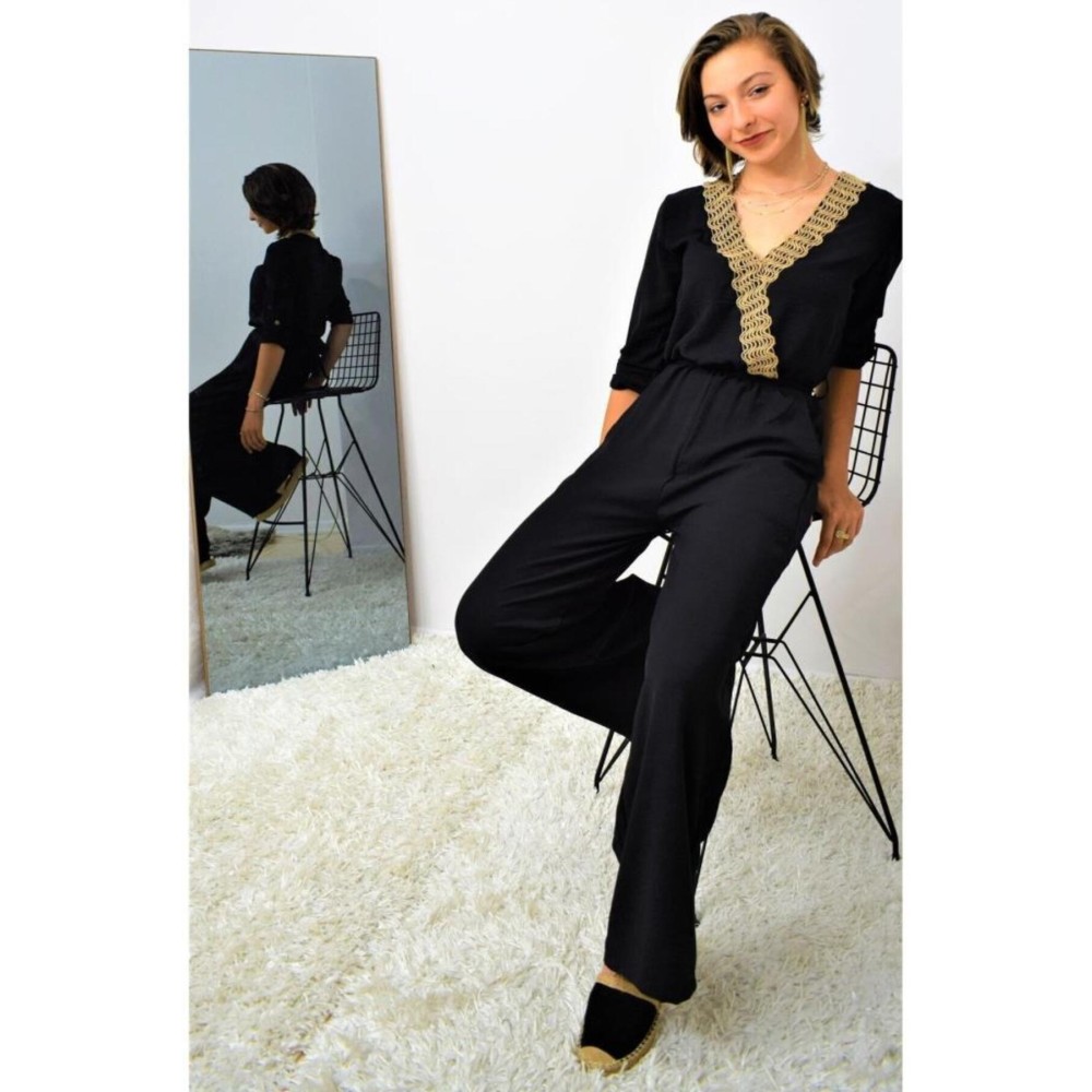 Pasaklı Giyim Pasaklı Giyim Kadın Hasır Detaylı Tulum Siyah - Premium Kadın Giyim