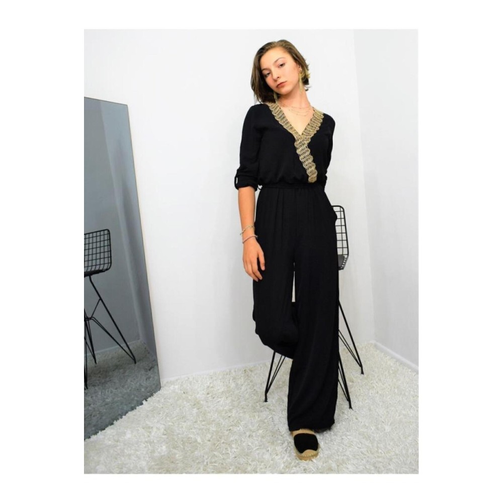 Pasaklı Giyim Pasaklı Giyim Kadın Hasır Detaylı Tulum Siyah - Premium Kadın Giyim