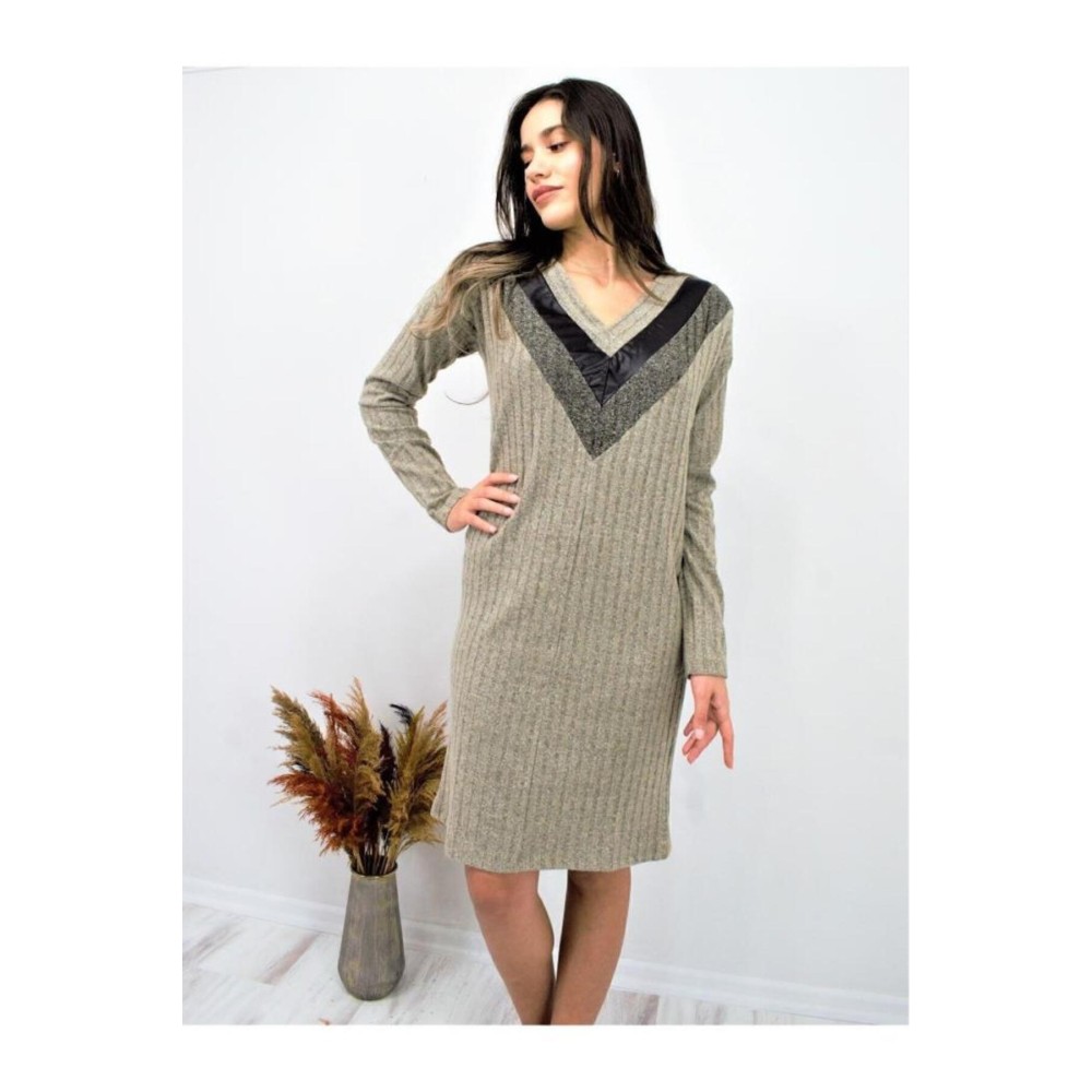 Pasaklı Giyim Pasaklı Giyim Kadın Garnili Yumoş Triko Elbise Bej - Premium Kadın Giyim