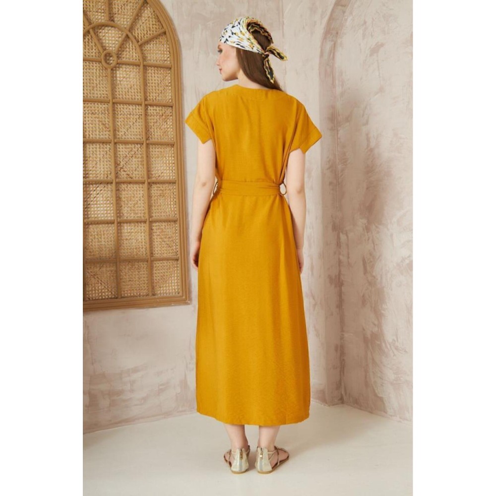 Pasaklı Giyim Pasaklı Giyim Kadın Yırtmaçlı Elbise Hardal - Premium Kadın Giyim